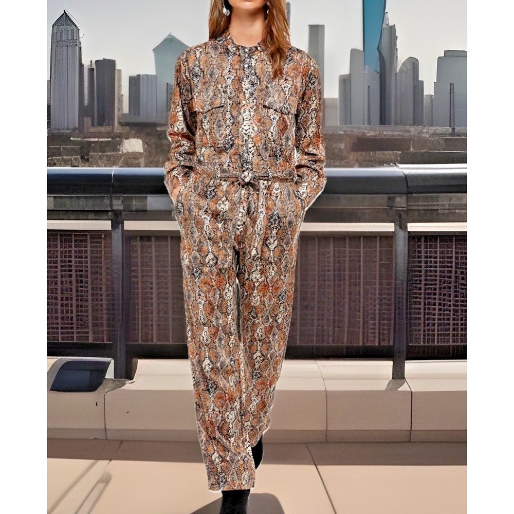 Overlover Women Size Small Ynez Amber‎ Cotton Jumpsuit Python Tie Waist Exotic